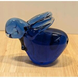Vtg Cobalt Blue Art Glass Rabbit Hand Blown Bunny Figurine Paperweight 3.5"